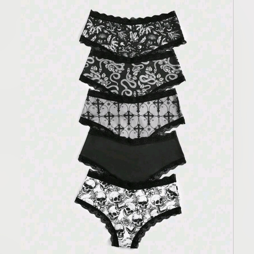 5pk Gothic Hipster Lace Skull Snake Panties - Picture 2 of 6